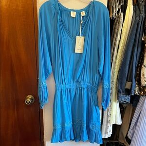 Joie Blue Eyelet Dress Long Sleeves Size L Large